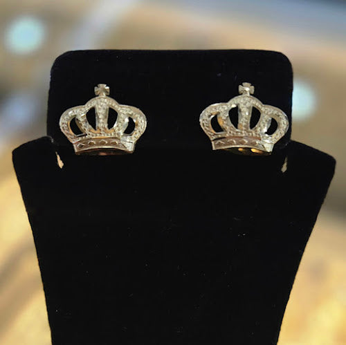 10k Gold Crown Earrings, Crown Cross Earrings, Gold Pushback Earrings, Gold Jewelry Gifts