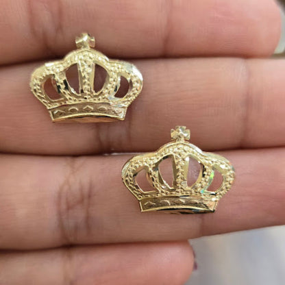 10k Gold Crown Earrings, Crown Cross Earrings, Gold Pushback Earrings, Gold Jewelry Gifts