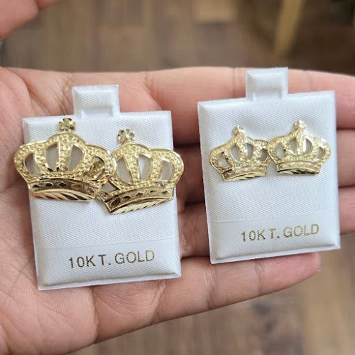 10k Gold Crown Earrings, Crown Cross Earrings, Gold Pushback Earrings, Gold Jewelry Gifts