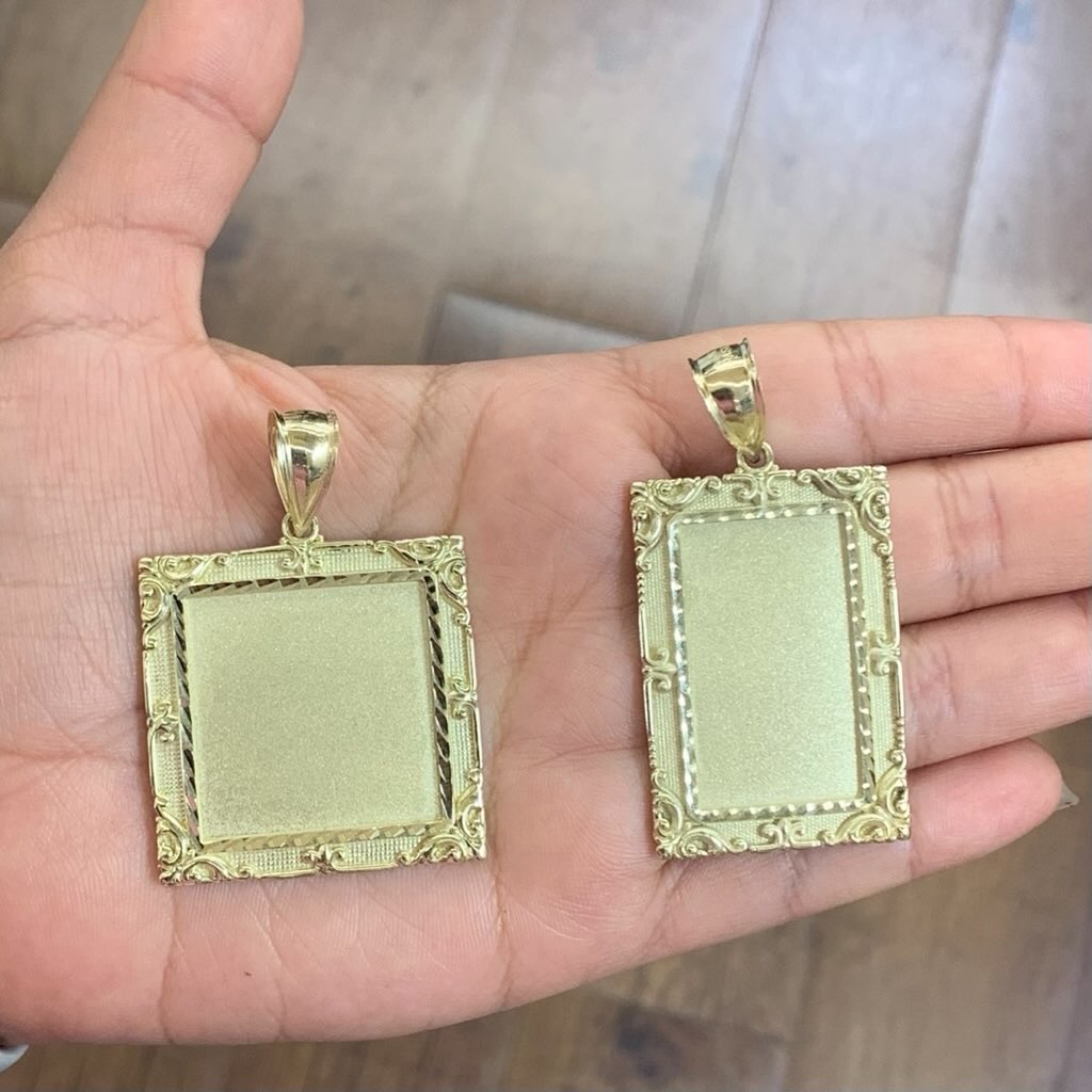 10k Gold Square Picture Pendant, Rectangle Picture Pendant, Fancy Picture Custom Charm Memorial Picture Pendant (Picture Included)