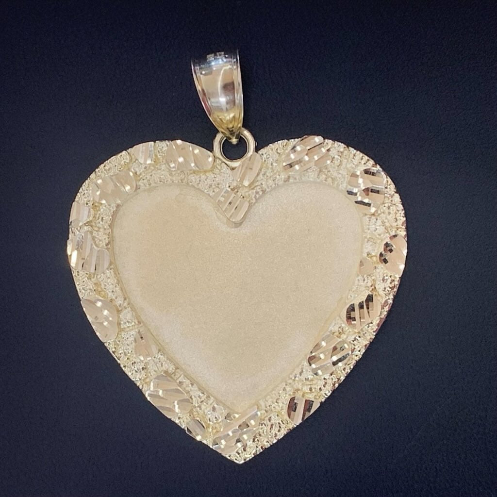 10k Gold Heart Nugget Picture Pendant, Heart Picture Charm, Custom Charm Memorial Picture Pendant (Picture Included)