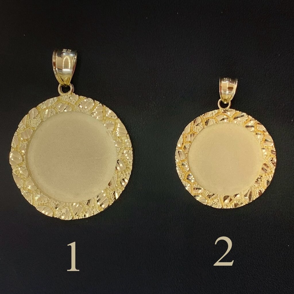 10k Gold Circle Nugget Picture Pendant, Custom Round Charm Memorial Picture Pendant (Picture Included)