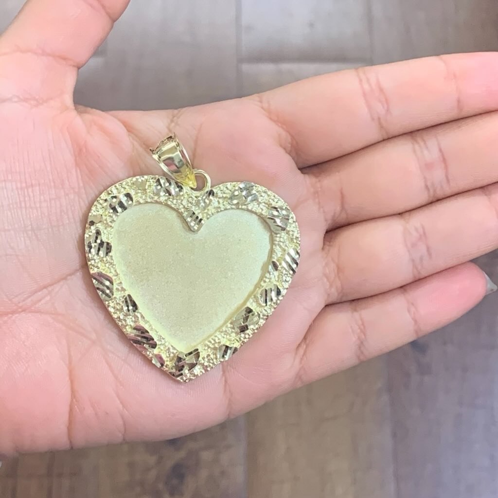 10k Gold Heart Nugget Picture Pendant, Heart Picture Charm, Custom Charm Memorial Picture Pendant (Picture Included)