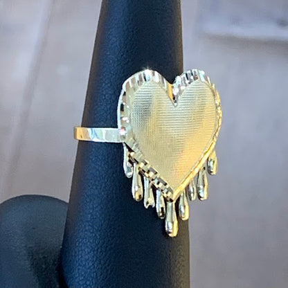 10k Gold Dripping Heart Ring, Small Love Heart Ring, Diamond Cut Style Ring, Gold Heart Ring, Gift for Her