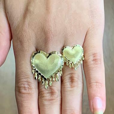 10k Gold Dripping Heart Ring, Small Love Heart Ring, Diamond Cut Style Ring, Gold Heart Ring, Gift for Her