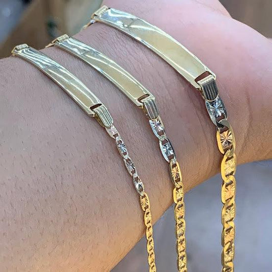 14k Gold Valentino ID Bracelet, Valentino ID Bracelet, Name Plate Gold Bracelet, Valentino Tri Color Link Bracelet, Custom Name Engrave