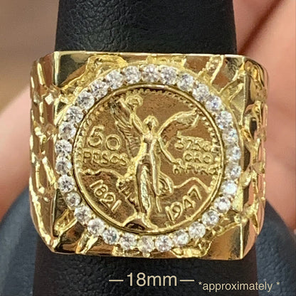 10k Gold Centenario Ring, NUgget Style Ring, Gold Mexican Coin Ring, 50 Pesos de Oro, Gold Ring fro Men