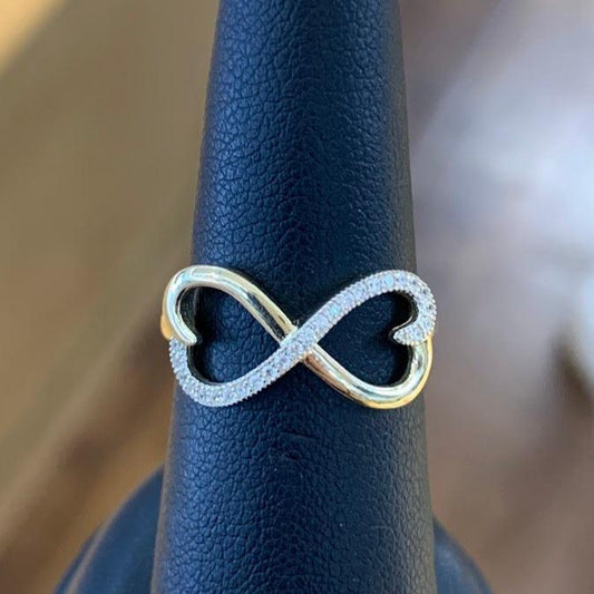 14k Gold Heart Infinity Ring, Love Heart Ring, Gold Heart Ring, Gift for Her, Infinity Love Ring , Yellow Gold CZ Stone