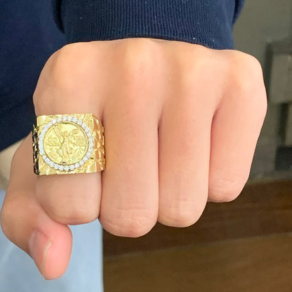 10k Gold Centenario Ring, NUgget Style Ring, Gold Mexican Coin Ring, 50 Pesos de Oro, Gold Ring fro Men