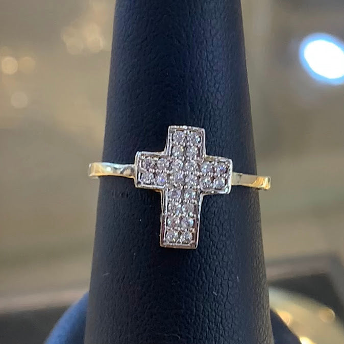 10k Gold Cross Ring, Small Cross Ring,  Gift for Her, CZ Stone Gold Ring