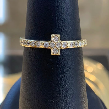 10k Gold Cross Ring, Small Cross Ring,  Gift for Her, CZ Stone Gold Ring