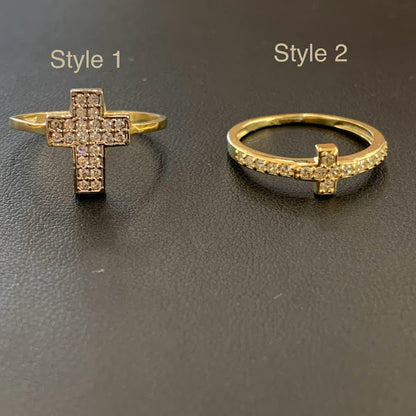 10k Gold Cross Ring, Small Cross Ring,  Gift for Her, CZ Stone Gold Ring