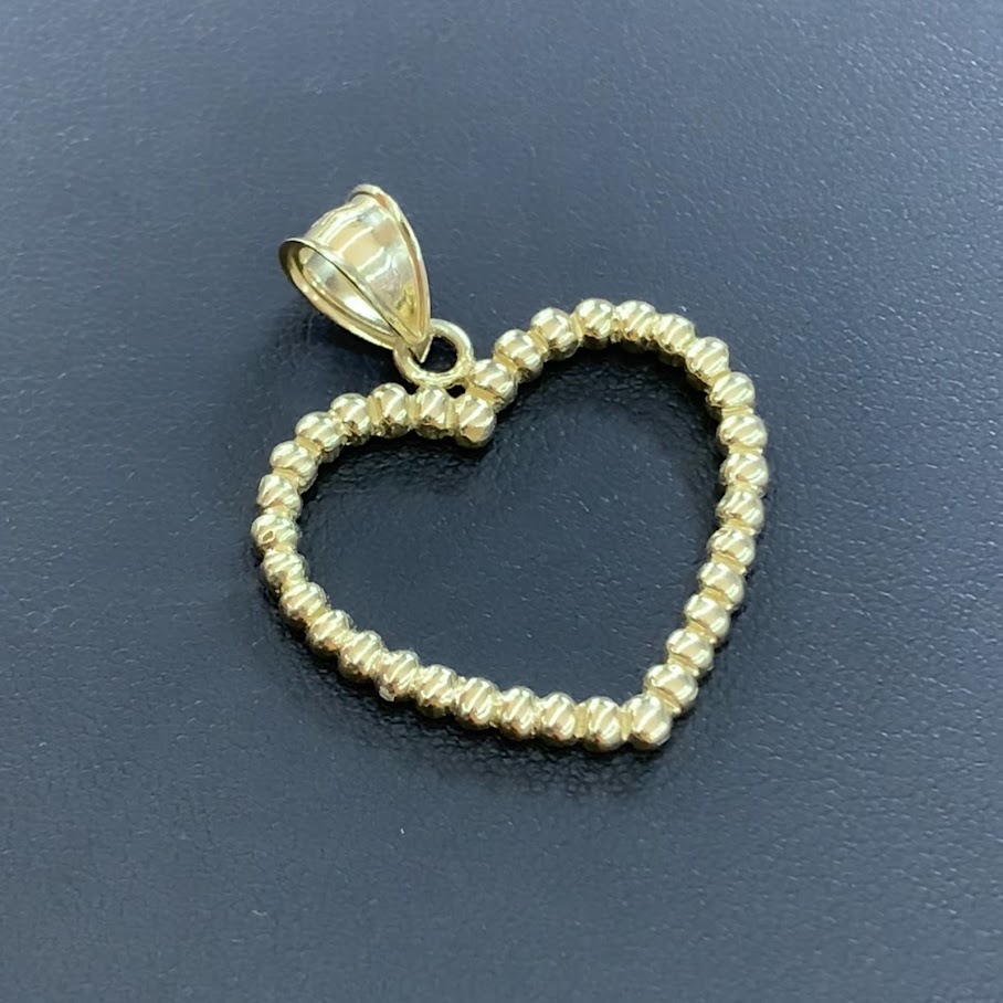 10k Gold Bead Heart Pendant, Ball Heart Charm, Gold Heart Charm, Valentine's Gift, Anniversary Gift