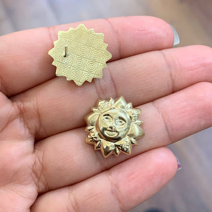 10k Gold Sun Earrings, Sun Face Earrings, Gold Pushback Earrings, Gold Jewelry Gifts