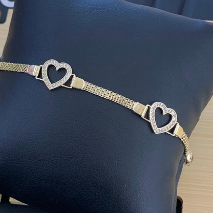 14k Gold Open Heart Bracelet, 14k Gold Heart Design Bracelet, Women's Gold Bracelet, CZ Stone, Love Heart Bracelet