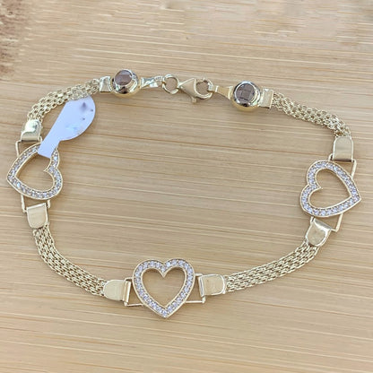 14k Gold Open Heart Bracelet, 14k Gold Heart Design Bracelet, Women's Gold Bracelet, CZ Stone, Love Heart Bracelet