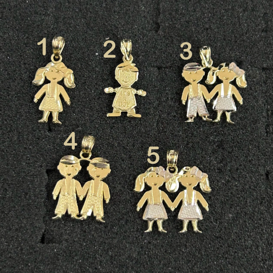 10k Gold Child Pendants, Baby Pendant, Babyboy Charm, Baby Girl Charm, Gender Reveal Gift, Twins Pendant, 2 Boys Charm, 2 Girls Charm, Mother