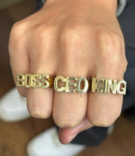 10k Gold Boss Ring, 10k Gold CEO Ring, Gold Men's Ring, Letter Ring, Word Ring, Gold BOSS Ring, Gold KING Ring