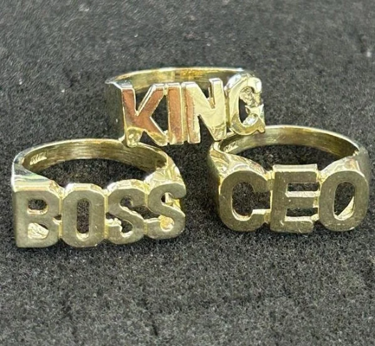 10k Gold Boss Ring, 10k Gold CEO Ring, Gold Men's Ring, Letter Ring, Word Ring, Gold BOSS Ring, Gold KING Ring