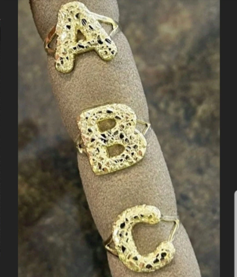 10k Gold Bubble Initial Letter Ring, Nugget Initials, Nugget Letter Ring, Yellow Gold Initial Ring, Alphabet Initial Ring, Name Initial Ring