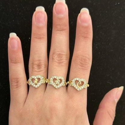 10k Gold Heart Initial Ring, 10k Gold Initial Alphabet Ring, Name Initial Ring, Letter Ring, Heart Initial Ring, CZ 10k, Promise Ring