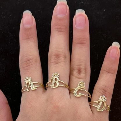 10k Gold Initial Crown Ring, 10k Gold Initial Alphabet Ring, Name Initial Ring, Letter Ring, Crown Initial Ring, CZ 10k, Promise Ring