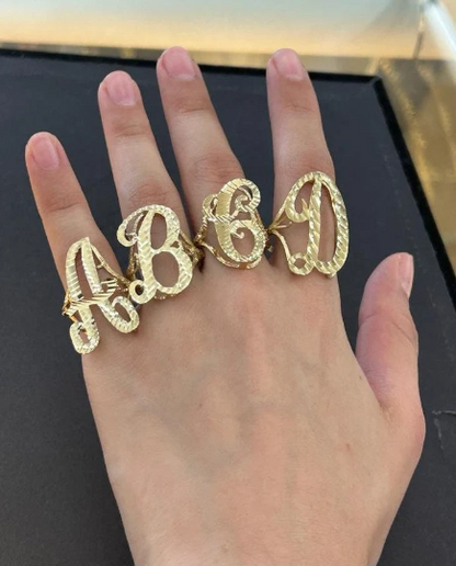 10k Real Gold Big Initial Ring, Women's Initial Ring, Letter Ring, Gold Alphabet Rings, Name Initial Ring, Big Large Cursive Letter Ring