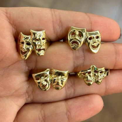 10k Gold Comedy Tragedy Ring, Laugh Now Cry Later, Drama Mask Ring, Theater Masks Ring, Two Face Mask Ring, Gold Ring for him, Gold Ring for her (Style 1 & 2)