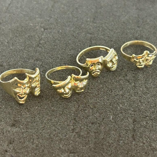 10k Gold Comedy Tragedy Ring, Laugh Now Cry Later, Drama Mask Ring, Theater Masks Ring, Two Face Mask Ring, Gold Ring for him, Gold Ring for her (Style 1 & 2)