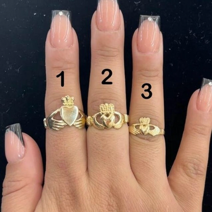 10k Gold Hands Holding Heart with Crown Ring, Gold Heart Ring, Heart with Crown Ring, Women's Gold Ring