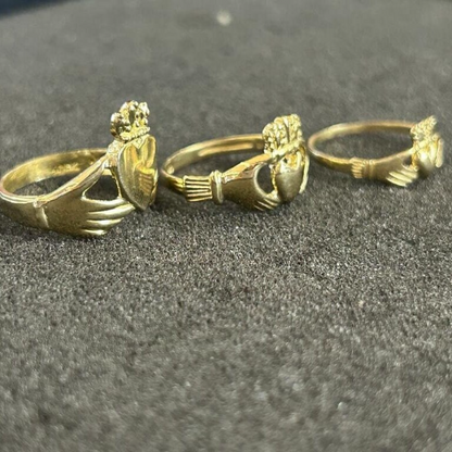 10k Gold Hands Holding Heart with Crown Ring, Gold Heart Ring, Heart with Crown Ring, Women's Gold Ring