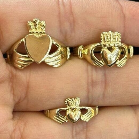 10k Gold Hands Holding Heart with Crown Ring, Gold Heart Ring, Heart with Crown Ring, Women's Gold Ring