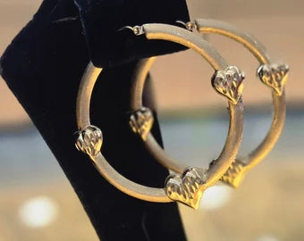 10k Yellow Gold Heart Hoops, Simple Hoops with Hearts, Puffed Heart Hoop, Women Earrings, 3 Hearts on Hoops, Girl Hoops, Medium Size Hoops