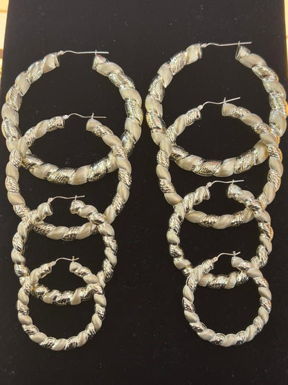 10k Yellow Gold Diamond Cut Twisted  Round Hoops, Textured Graduated Hoops, Big Hoops, Small Hoops, Medium Hoops, Gold Earrings