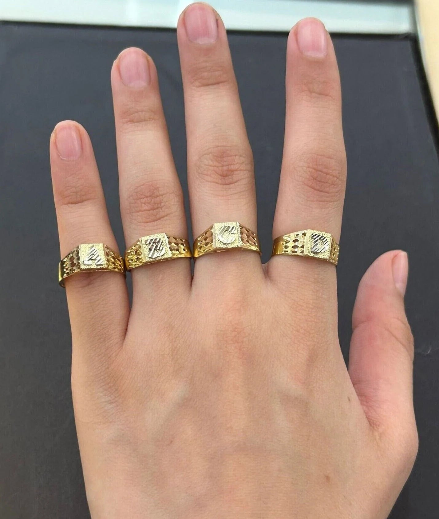 10k Gold Small Square Initial Rings