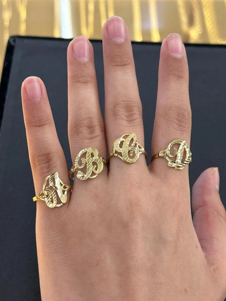 10k Real Gold Small Initial Ring, Women's Initial Ring, Letter Ring, Gold Alphabet Rings, Name Initial Ring, Small Cursive Letter Ring