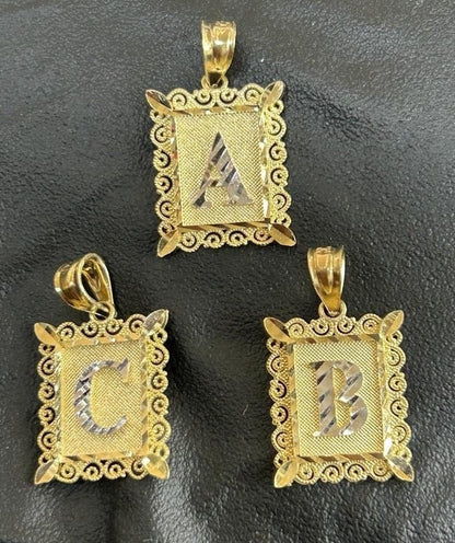 10k Gold Rectangle Initial Pendant, 14k, Gold Rectangle Initial Letter Pendant, Gold Letter Charm, Alphabet Name Initial Pendant,