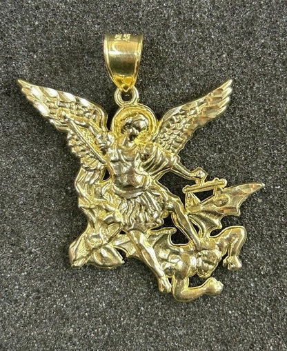 10k Yellow Gold Saint Michael Pendant, San Migual Gold Pendant, St Michael Archangel Gold Charm, Religious Pendant Gift