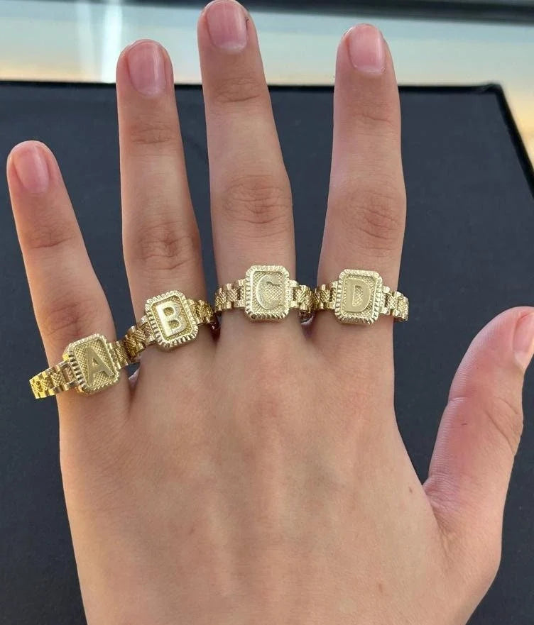 10K Gold Presidential Style Band Ring, 10k Initial Ring , Alphabet Rolly Ring for Gift, 10k Gold Ring, 10k Gold Name Ring, Name Ring, Rollie Ring