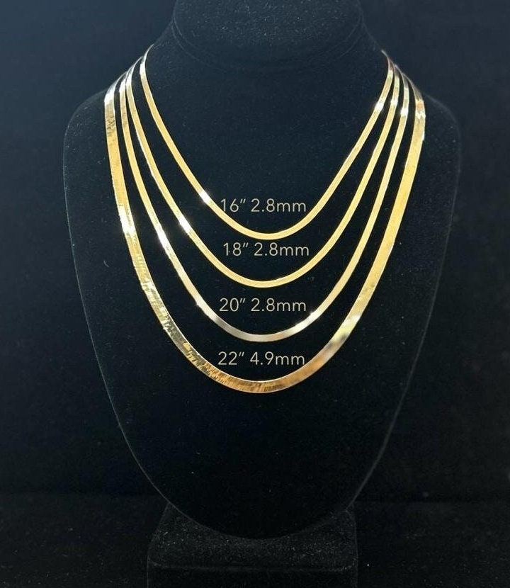 10k Yellow Gold Herringbone Chain Necklace, Falt Gold Necklace, Fancy Women's Necklace, Birthday Gift Necklace, 10k Gold Necklace