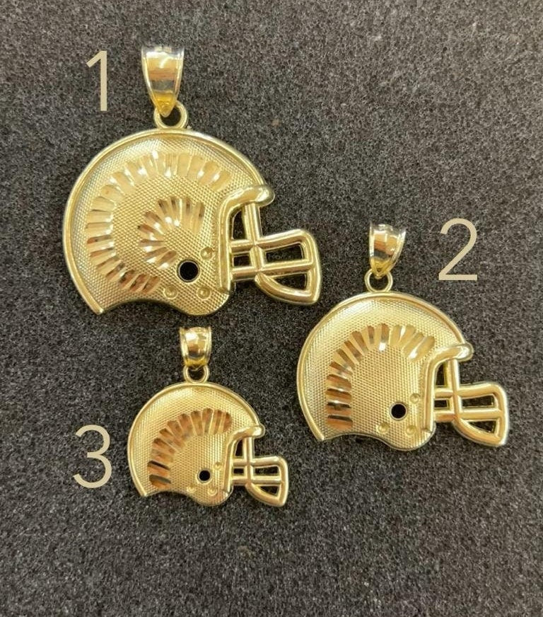 10k Yellow Gold Football Helmet, Customized Number on Football Helmet, Sports Pendant