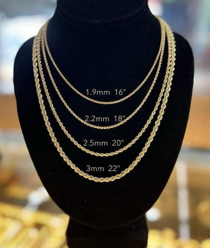 10k Yellow Gold Rope Chain, Thin Rope Chain, Women's Gold Chain, Girl's Gold Chain, Boys Gold Chain, Men's Gold Chain, Gold Rope Necklace