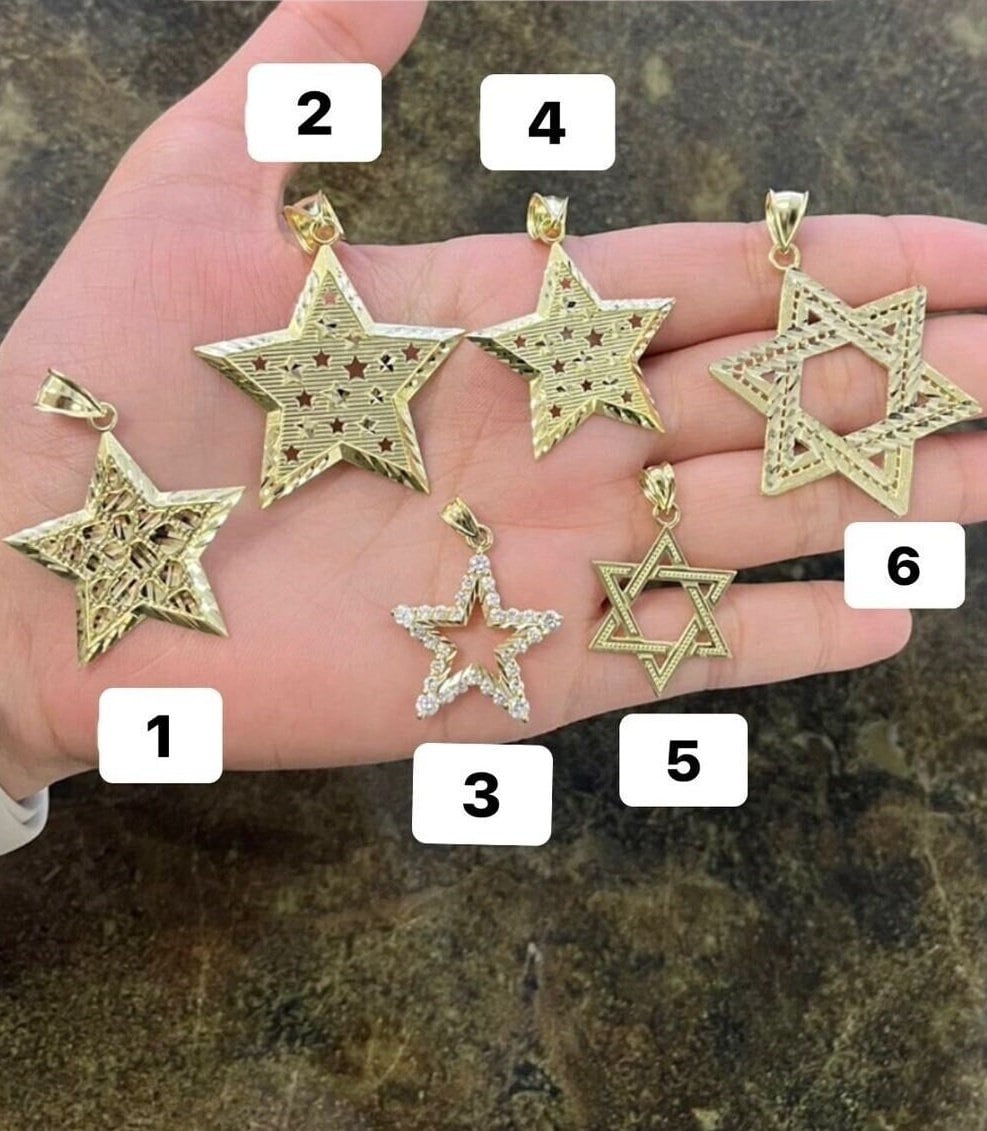 10k Yellow Gold Star Pendant, Gold Star Charm, Star Diamond Cut Finish, CZ Stone Star, Gold Open Star Pendant, Gold Nugget Star Pendant