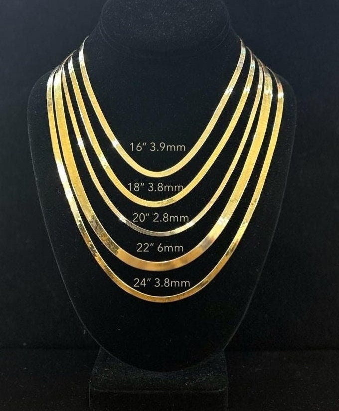 10k Yellow Gold Herringbone Chain Necklace, Falt Gold Necklace, Fancy Women's Necklace, Birthday Gift Necklace, 10k Gold Necklace