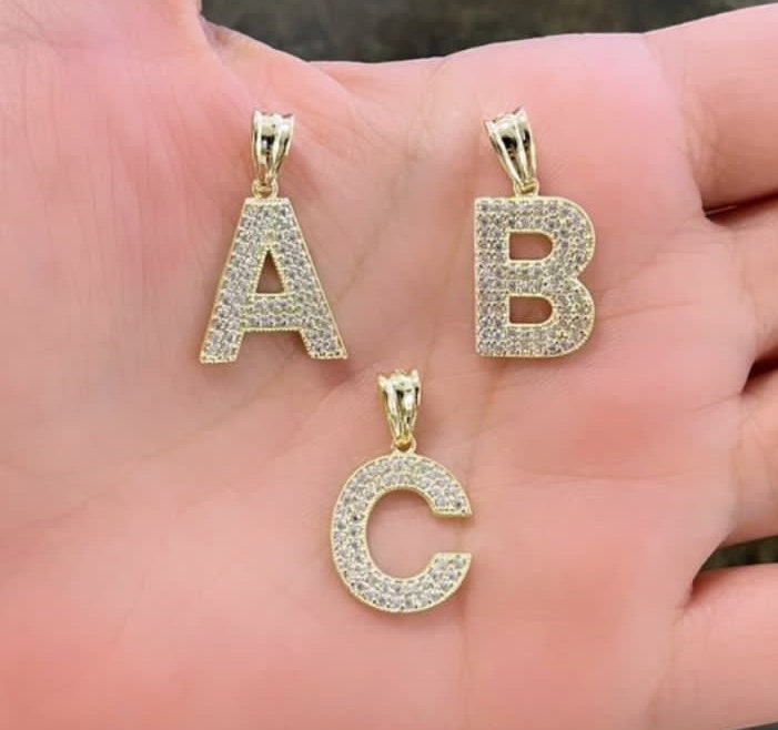 10k Gold CZ Stone Block Initial Pendant, Block Font Letter Charm, Alphabet Letter Charm, Name Initial Pendant, CZ Initial, Gold Letter Charm