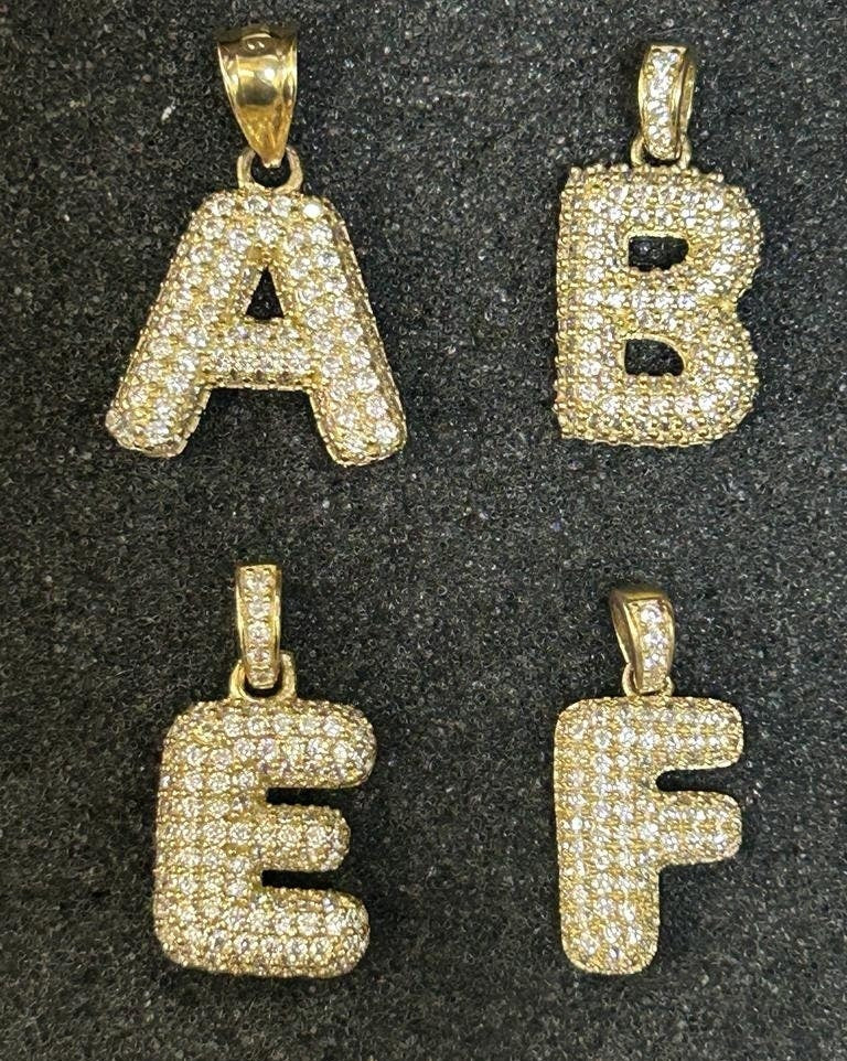 10k Gold Bubble Letter Initial Pendant / Charm, Letter Diamond Cut Pendant, Alphabet Letter Charm, Name Initial Pendant, CZ, Bubble Style