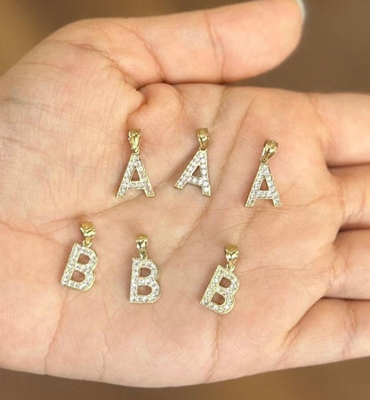 10k Gold Small Block Letter Initial Pendant, Name Letter Chram, CZ Stone Initial, Sparkly Initail Charm, Block Font Letter, Gold Letter