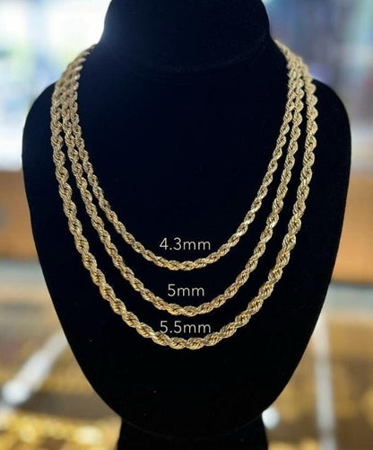 10k Yellow Gold Thick Rope Chain, Gold Rope Chain, Rope Gold Necklace