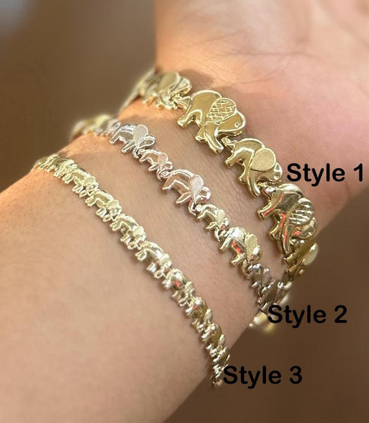 10k Gold Elephant Braclet, Yellow Gold Elephant Braclet, Tri Color Elephant Braclet, Rose Gold and White Gold Elephant Braclet, 10k Elephant