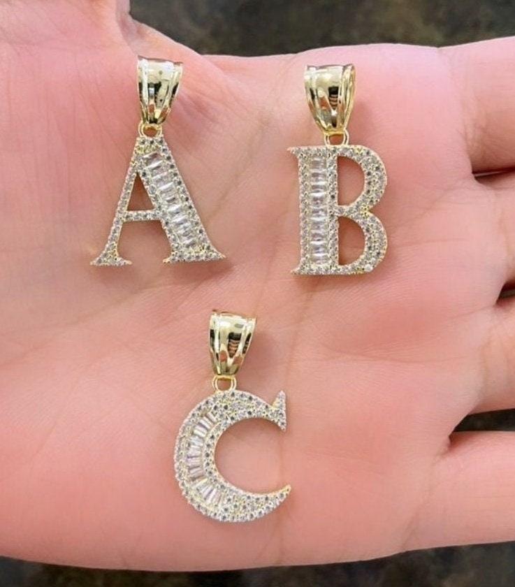 10k Gold CZ Stone Initial Pendant, Shiny Letter Charm, Alphabet Letter Charm, Name Initial Pendant, CZ, Letters with Stone Charm, 10k Gold